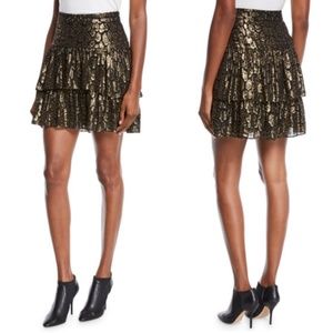 A.L.C. Baxter Tiered Metallic Gold Ruffle Cheetah Animal Print Skirt